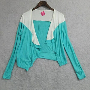 NWT A'Gaci Womens Small Jade & White Open Front Cardigan Shrug   5PT